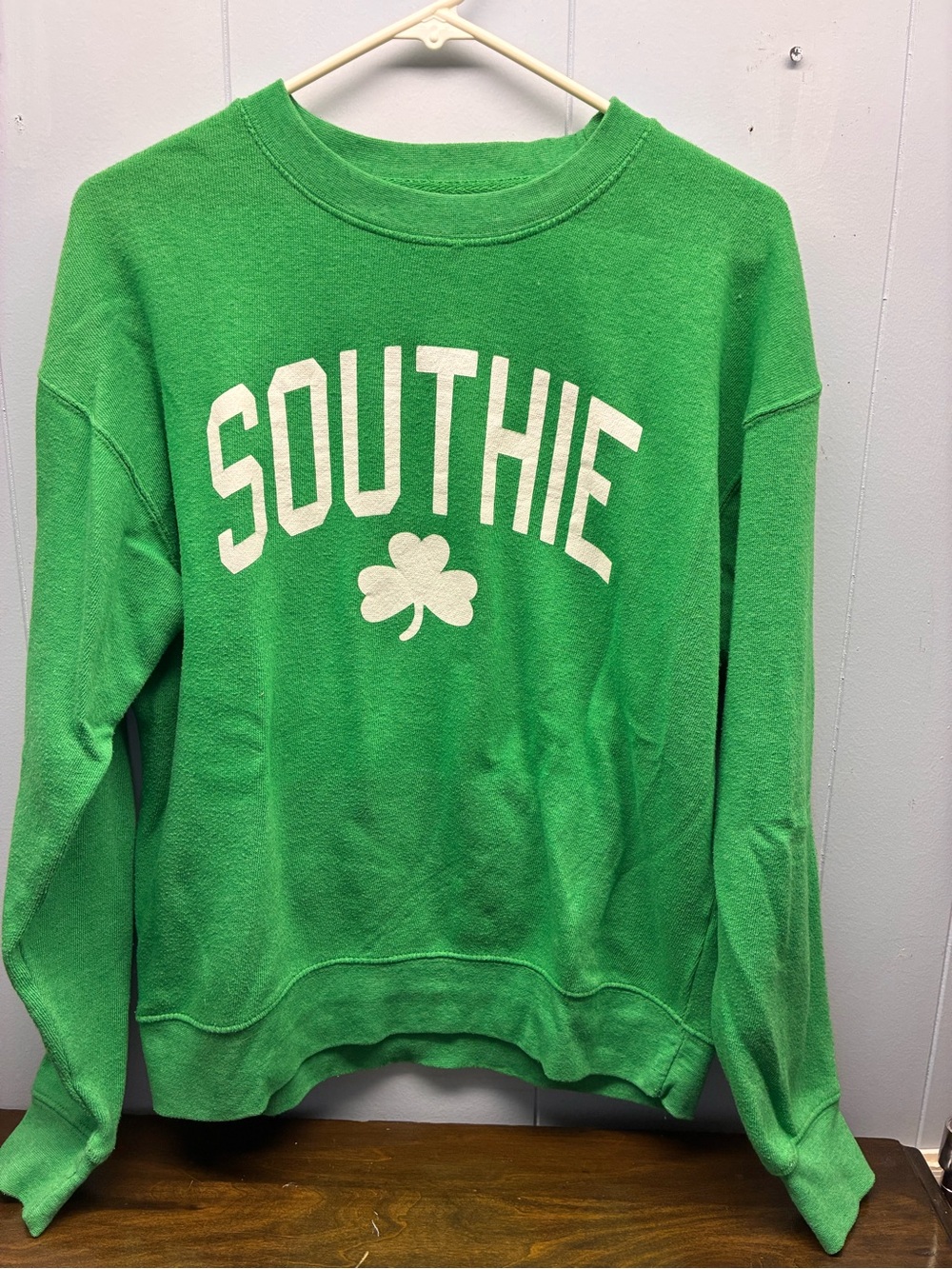 Green 'Southie' Shamrock Graphic Crewneck Women’s Sweater Med